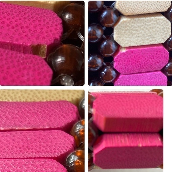 HANDMADE Wood & Bead African Inspired Wallet Brown Pink & Tan\Natural Unique - Picture 16 of 16